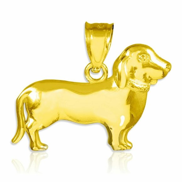14k Real Gold Weiner Dog Dachshund Puppy Pendant